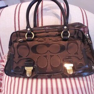 Brown canvas with leather trim Coach purse